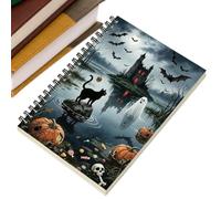 Generisch Spiral Notebook Gothic Halloween Meeting Writing Planner | With ghost, black cat, pumpkin, bat, lock cover for notes, office, study, job and