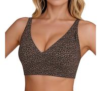 Generisch Sports Bra for Women - Komfortella Bra Leopard Print Bra with Ruffles Adjustable Double Breasted Casual