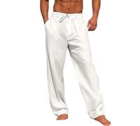 Generisch Sports Trousers Men's Long Male Spring Summer Trousers Casual Solid Color Loose Plus Size Trousers Fashion Beach Pocket Pants, White, L