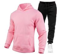Generisch Sportswear Men's Jogging Suit Baggy Tracksuit Gym Fitness Pullover with Hood and Jogging Bottoms 2-Piece Sets Colour Blocking Loose Leisure Suit Workout Running Sports Suit, O Rosa, XXL