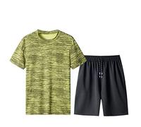 Generisch Sporty Men's Suits Summer Casual Fashion Camouflage Print Short Sleeve Set with Shorts for Active Men, Green, L
