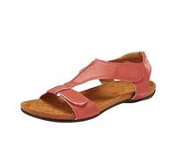 Generisch Spring Women's Sandals, Flat Heel, Round Toe, Plain T-Strap Flat, Outdoor Sandals, Women, Black, Lightweight, Breathable, Large Size Shoes, Lined Sporty, Red (watermelon red), 2/2.5 UK