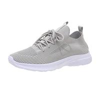 Generisch Spring Women's Sports Shoes Flat Bottom Flying Woven Mesh Breathable Comfortable Plain Laces, gray, 9 UK