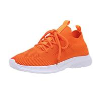 Generisch Spring Women's Sports Shoes Flat Bottom Flying Woven Mesh Breathable Comfortable Plain Laces, orange, 8 UK