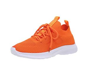 Generisch Spring Women's Sports Shoes Flat Bottom Flying Woven Mesh Breathable Comfortable Plain Laces, orange, 8 UK