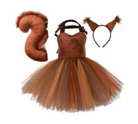 Generisch Squirrel Halloween Costume - Cute Animal Outfit Cosplay with Tutu Skirt | Polyester Mesh Tutu with Ears, Headband and Tail for Girls Aged 1-12 Years, Party Sweet