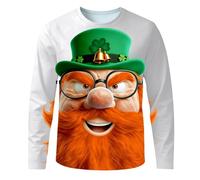 Generisch St Patrick's Day Irish Green Graphic Pattern Long Sleeve Casual Crew Neck Top for Festive Occasions Comfortable Casual, White, L