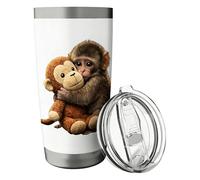 Generisch Stainless Steel Mug | 0.6 L Leak-proof Drinking Cup with Lid and Monkey Pattern | Insulated Cup for Home, Office, Travel, Fitness, Party, Car, Cafe, On the Go for Men and Women