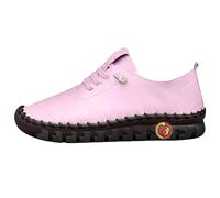 Generisch Stitching Single Shoes Comfortable Flat Tie Mum Shoes Wide Fat Feet Bottom Soft Sole Soft Casual Women Shoes Flat Wedge Heel Shoes Women Blue, Light pink, 4 UK