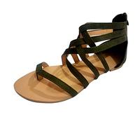 generisch Strappy Sandals Women's Flat Roman Sandals Summer Bohemian Beach Sandals Flip Flops Women's Toe Separator Vintage Mules Casual Shoes Soft Gladiator Shoes Lightweight Beach Shoes, Army Green