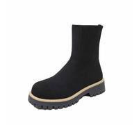 Generisch Stretch Knitted Boots for Women Winter Boots Round Toe Block Heel Sock Boots Platform Chelsea Boots Elastic Autumn Boots Casual Boots Warm Women Winter Boots, black, 6 UK