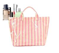 Generisch Striped Women's Handbag - Shiny Waterproof Handbag that is Portable and Large, Beach Bag for Women Summer Work Office School College Gym Swimming Pool Hiking, Beige Pink, Siehe Beschreibung