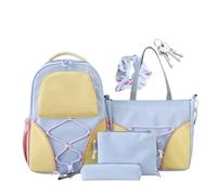 Generisch Student Backpack | 4-Piece Set Student School Bag | Pencil Case Textbook Storage Travel Design for Girls Daily Lessons Short Travel Shopping College, blue, Siehe Beschreibung, See