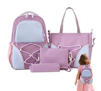 Generisch Student Backpack | 4-Piece Set Student School Bag | Pencil Case Textbook Storage Travel Design for Girls Daily Lessons Short Travel Shopping College, purple, Siehe Beschreibung, See