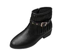 Generisch Stylish Ankle Boots with Tassels Metal Buckle.Comfortable short ankle boots with chunky heel for versatile fashion decisions., black, 6 UK