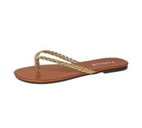 Generisch Stylish Flat Beach Sandals with Woven Toe Loop for Leisure Summer Trips Women's Slippers Lightweight Comfortable Slippers for Holidays, gold, 4 UK