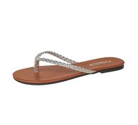 Generisch Stylish Flat Beach Sandals with Woven Toe Loop for Leisure Summer Trips Women's Slippers Lightweight Comfortable Slippers for Holidays, silver, 4 UK