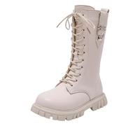 Generisch Stylish Girls Classic British Design Lined Winter Boots Mid Calf High Boots for Toddlers Small, White, 7-8 Jahre