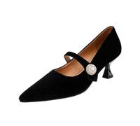 Generisch Stylish Pointed Toe Stiletto Heel Beaded Dress Elegant Casual Loafers for Women, black, 8.5 UK