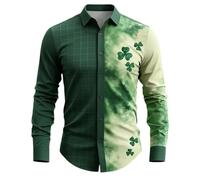 Generisch Stylish St. Patrick's Day Digital Print Shirt for Modern Casual Long Sleeve Button Down Top, Dark green, M