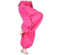 Generisch Stylish Women Chiffon Slit Wide Leg Belly Dance Pants Sequin Dance Pants, Hot Pink, One Size