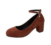 Generisch Stylish women's casual shoes with chunky heel, slip-on design for everyday use, denim combination, comfortable fit, robust sole, elegant look, versatile to wear in urban environments, brown
