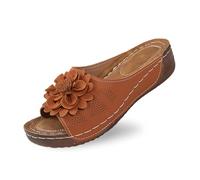 Generisch Stylish Women's Open Toe Wedge Slippers, Leather Top Floral Pattern Are Comfortable Shoes With Temperament, brown, 4 UK
