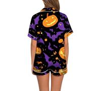 Generisch Stylish Women's Pyjama Sets Casual Comfort Short Sleeve Halloween Design Everyday Summer Nights Relaxed Days Easy Care, orange, L