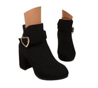 Generisch Suede Ankle Boots Women's Round Lace Block Heel Metal Ring Detail Boat Shoes Slip On Comfortable Winter Boots Non-Slip Durable for Office Daily Evening Party, black, 5 UK