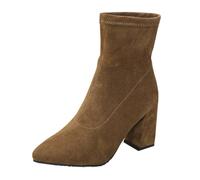 Generisch Suede half boots, fashionable elegant mid-height ankle boots for women, medium high boots, western boots with chunky block heel, winter shoes, women's boots for everyday use, office, khaki