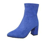 Generisch Suede half boots, fashionable elegant mid-height ankle boots for women, medium high boots, western boots with chunky block heel, winter shoes, women's boots for everyday use, office, blue, 4