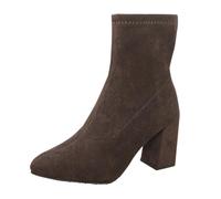 Generisch Suede half boots, fashionable elegant mid-height ankle boots for women, medium high boots, western boots with chunky block heel, winter shoes, women's boots for everyday use, office, brown