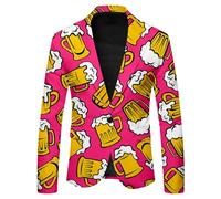 Generisch Suit Jacket Men's Oktoberfest Beer Mug Drukrn Blazer Outfit 80s Outfits Slim Fit Transition Jacket Tuxedo Party Wear Bad Taste Tailored Costumes Festive Leisure Jacket, O Hot Pink, XL