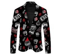 Generisch Suit Jacket Men's Oktoberfest Beer Mug Drukrn Blazer Outfit 80s Outfits Slim Fit Transition Jacket Tuxedo Party Wear Bad Taste Tailored Costumes Festive Leisure Jacket, P Black, S