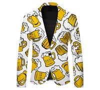 Generisch Suit Jacket Men's Oktoberfest Beer Mug Drukrn Blazer Outfit 80s Outfits Slim Fit Transition Jacket Tuxedo Party Wear Bad Taste Tailored Costumes Festive Leisure Jacket, O White, M