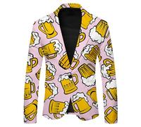 Generisch Suit Jacket Men's Oktoberfest Beer Mug Drukrn Blazer Outfit 80s Outfits Slim Fit Transition Jacket Tuxedo Party Wear Bad Taste Tailored Costumes Festive Leisure Jacket, O Rosa, L
