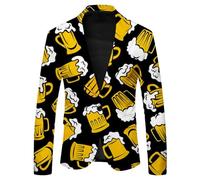 Generisch Suit Jacket Men's Oktoberfest Beer Mug Drukrn Blazer Outfit 80s Outfits Slim Fit Transition Jacket Tuxedo Party Wear Bad Taste Tailored Costumes Festive Leisure Jacket, O Black, M