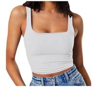 Generisch Summer Boots Women Sleeveless Vest for Women Square Neck Double Layer Fitness Casual Short Top Nude Women, White, XL