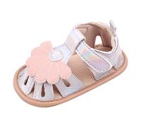 Generisch Summer Child Infant Toddler Shoe Girl Sandalwood Flat Hollow Design Breathable Comfortable Petal Shape, silver, 4 UK Child