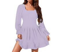 Generisch Summer Dress Women's Long Sleeve Backless Slim Mid-Length Chiffon Dress with Square Neck Ruffles, purple, L