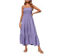 Generisch Summer Dresses for Women 2023 Spaghetti Straps Maxi Long Dress Smocked Casual Sun Dresses Trendy Beach Wear Summer Dress Women's Long Sleeve and, PP1, S