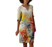 Generisch Summer Dresses Women's Casual Dress with V-Neck Printed Motif Medium Sleeve Comfortable Fashionable Versatile Ideal for Everyday Spring Leisure Elegant Timeless Feminine Classic, red, L