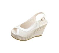 Generisch Summer European Style Sandals Plus Size Chunky Sole Heel Woven Pattern Toe Buckle, beige, 8.5 UK