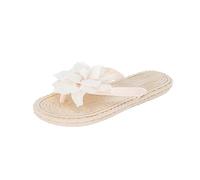 Generisch Summer Flip Flops Women's Sandals Elegant Flower Platform Sandals Fake Wedge Heel with Soft, Flower and Palm Tree Stylish Foot Bed Flip Flops, Soft Toe Separator for Comfort Slippers, White,