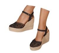Generisch Summer Lace Up Platform Sandals Boho Casual Shoes, black, 7 UK