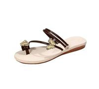 Generisch Summer Open Slippers with Bow Strap Casual Mules Fashionable Comfortable Flat Beach Shoes for Women, coffee, 9 UK