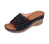 Generisch Summer Platform Sandals with Floral Pattern - Plain Casual Shoes with Cut-Outs Comfortable Women's Slippers for Everyday Holiday Beach