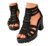Generisch Summer Platform Sandals with Open Toe Heel Comfortable Thick Wedge Heel for Women Ideal for Holiday Beach Leisure Dates, black, 8.5 UK