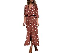 Generisch Summer Polka Dot Print Maxi Dress Women's Button Slit Long Flowy Shirt Dress Winter Dresses Long Sleeve, red, XL