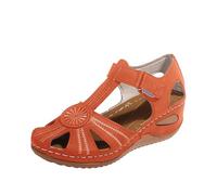 Generisch Summer Sandals for Women 2025 Closed Toe Elegant Bohemian Style Ankle Strap Non-Slip Sole Cut Out Wedge Heel Breathable Material, orange, 9 UK